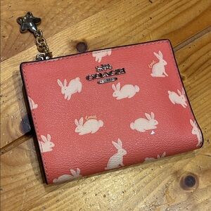 Coach Pink Bunny Print Compact Wallet